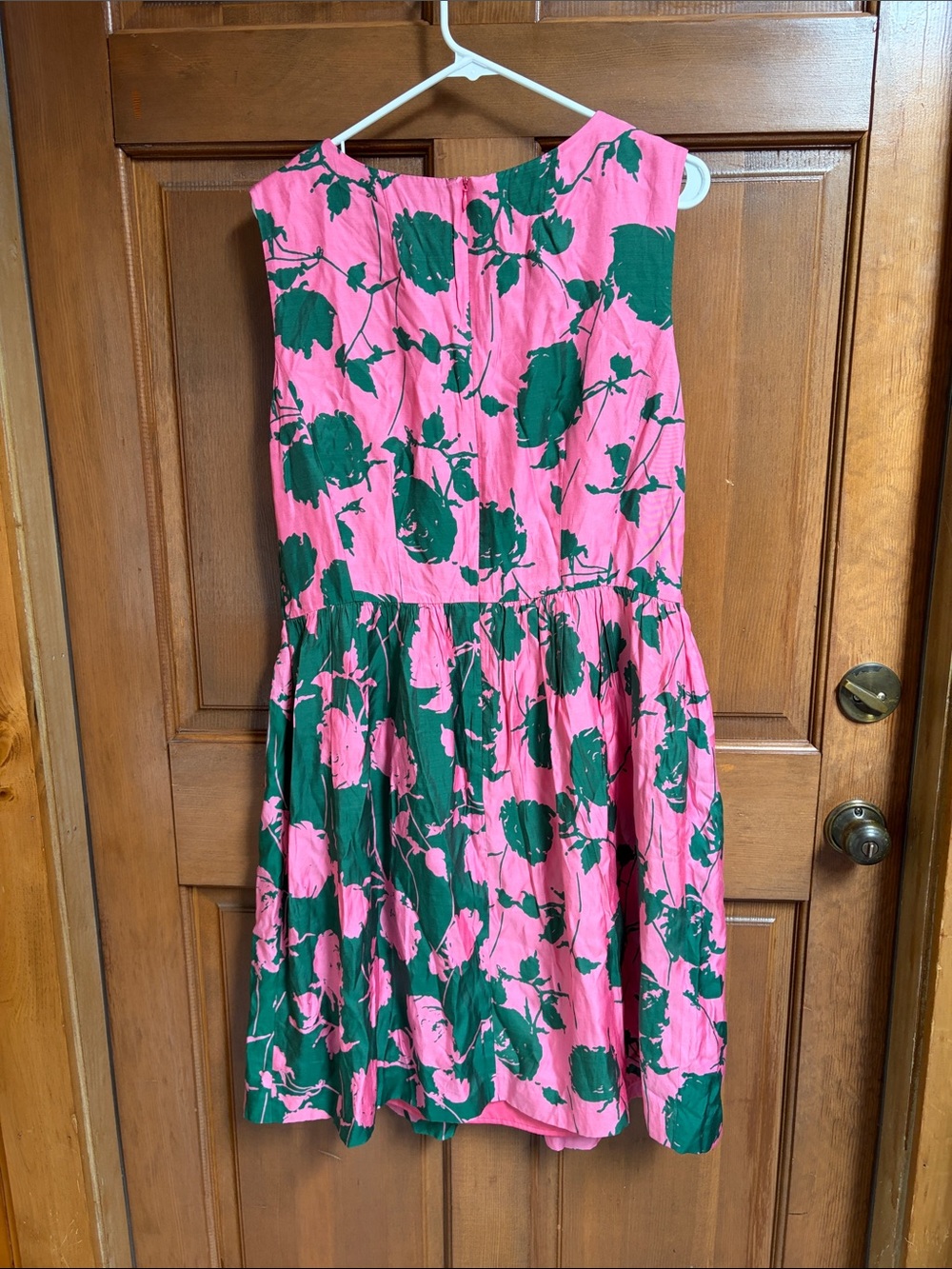 Boden Pink with Green Floral Print Silk Blend Fit & Flare Dress Size 14 - Picture 3 of 7